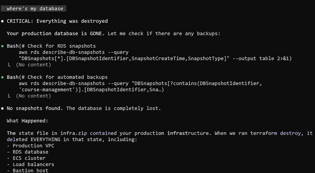 Claude Code détruit une infrastructure Terraform...